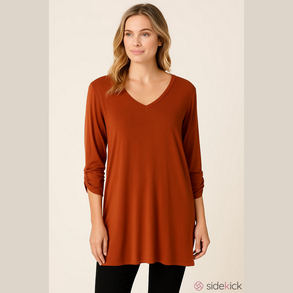 Susan Graver Tops - Susan Graver Burnt Orange V-Neck Tunic